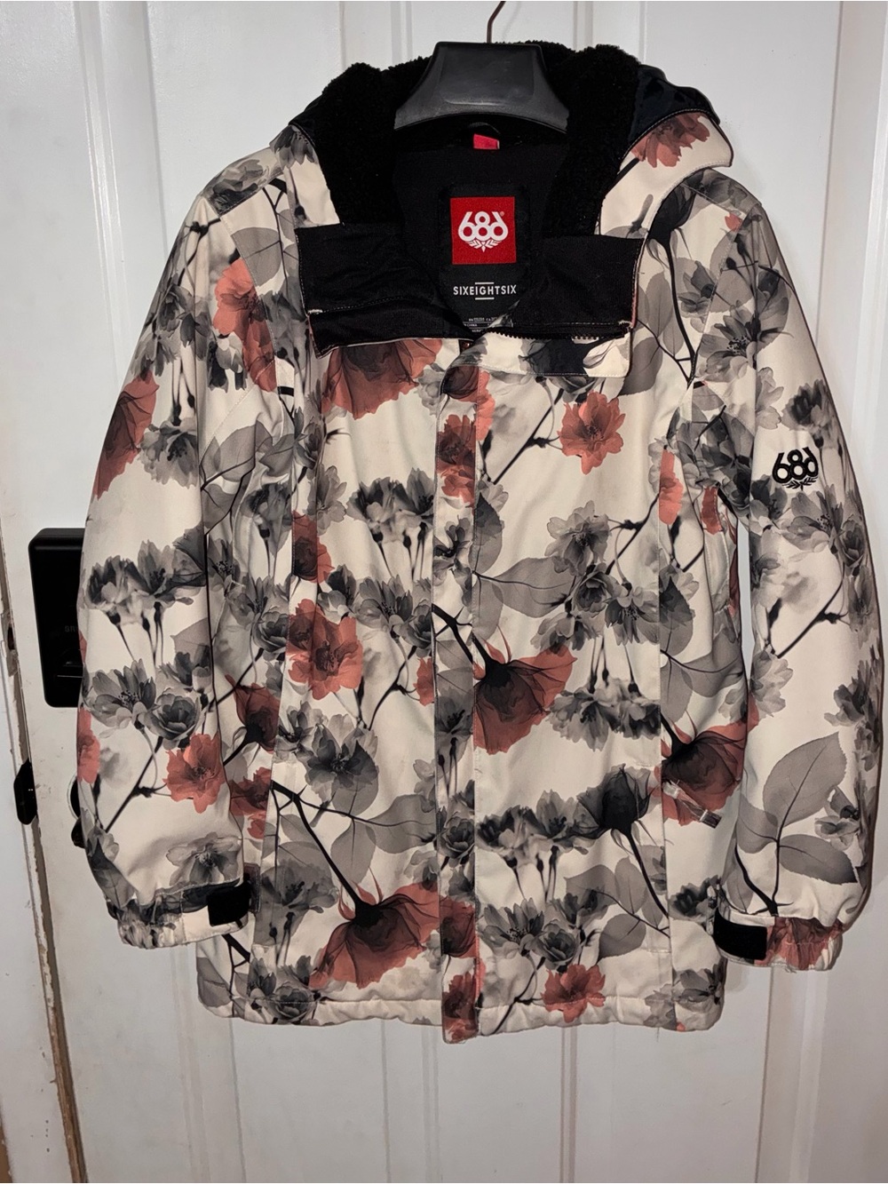 686 Kids Floral Ski Jacket - Cream with Pink and Gray Flowers